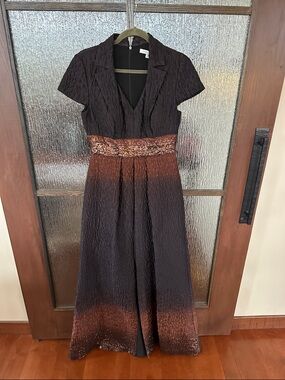 Kay Unger Black/Brown and Copper Ombre walk through jumpsuit gown size 6 NWT